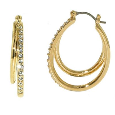 Gold & swarovski crystal double hoop earrings